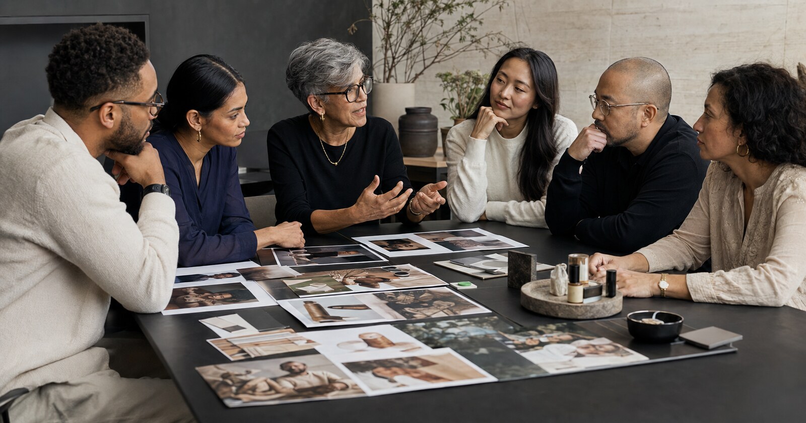 A diverse consumer research group and brand team comparing individual stories, cultural context and creative evidence