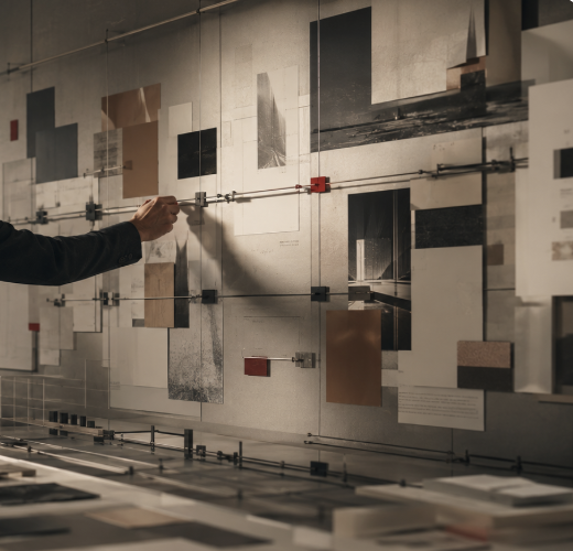 Website content, imagery and page decisions being organized on a planning wall