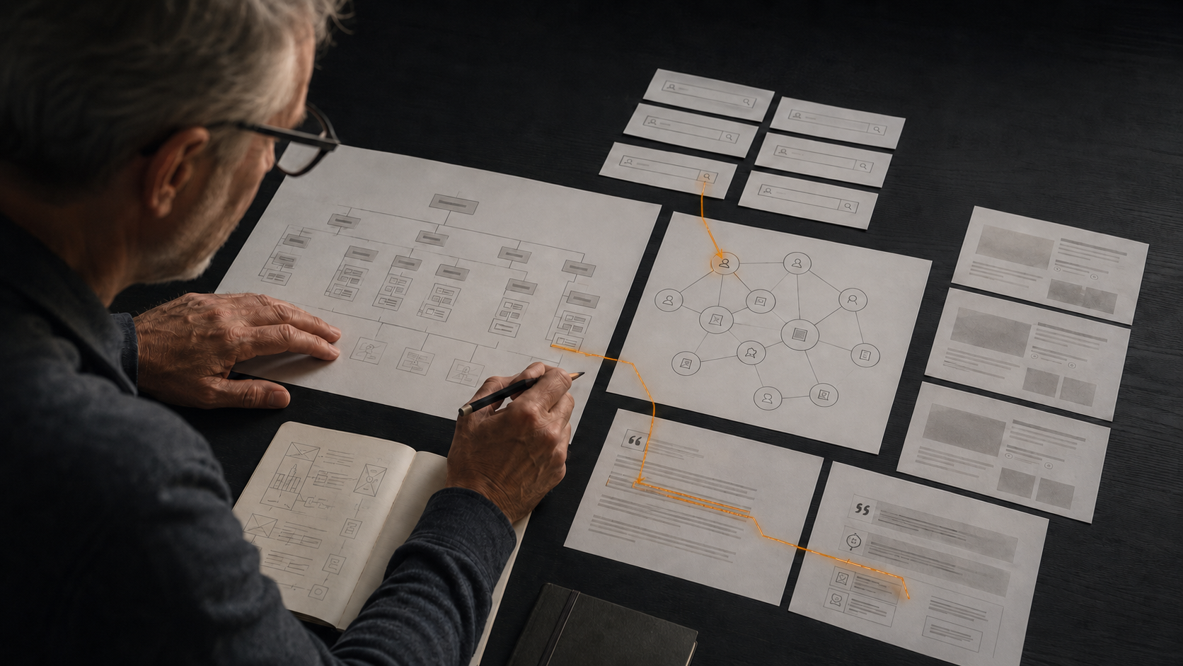 A strategist reviewing search queries, website structure, content evidence and recommendation signals